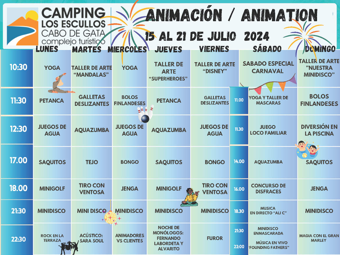 Animación 15 al 21 de julio del camping de los escullos